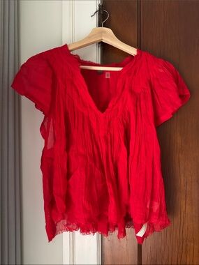 Red Women's Gauze V-Neck Blouse - Brand Unspecified